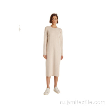 Дышащее длинное вязаное платье с V-образным вырезом осенние свитера